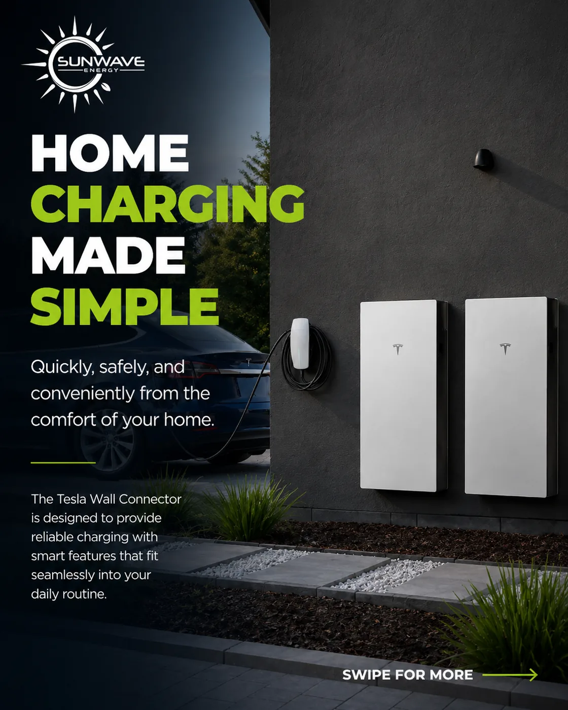 Post de Instagram diseñado para Sunwave Energy sobre carga residencial